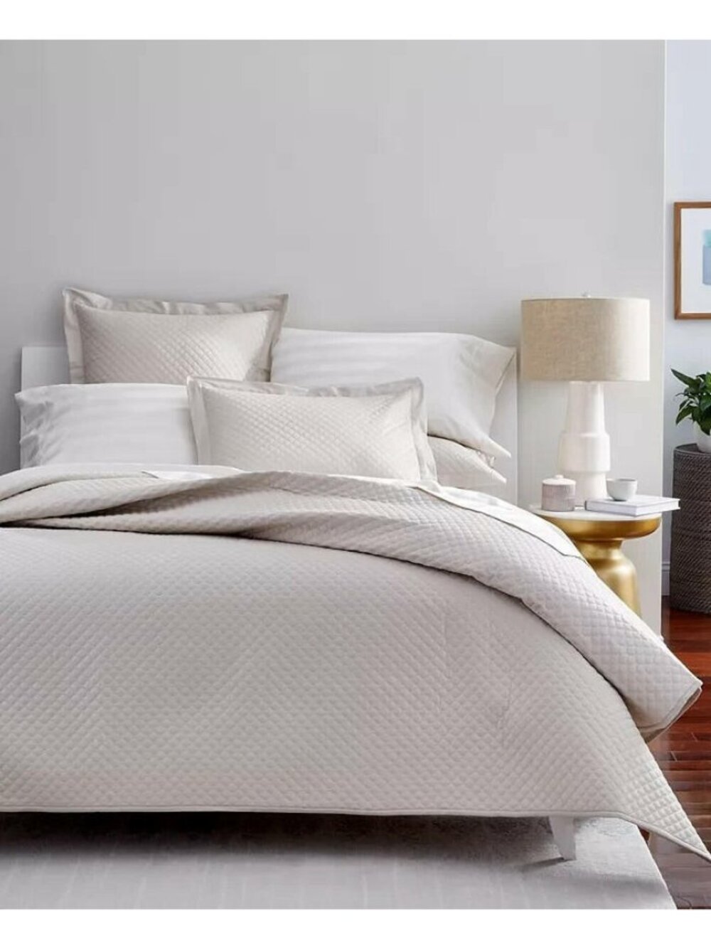 Charter Club Quilted Cotton 3-Pc King Coverlet Set Beige Diamond MSRP $185